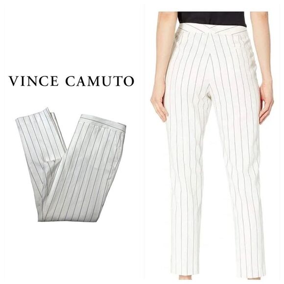 Vince Camuto Womens Pinstripe Front Zip Ankle Pants - Picture 1 of 16